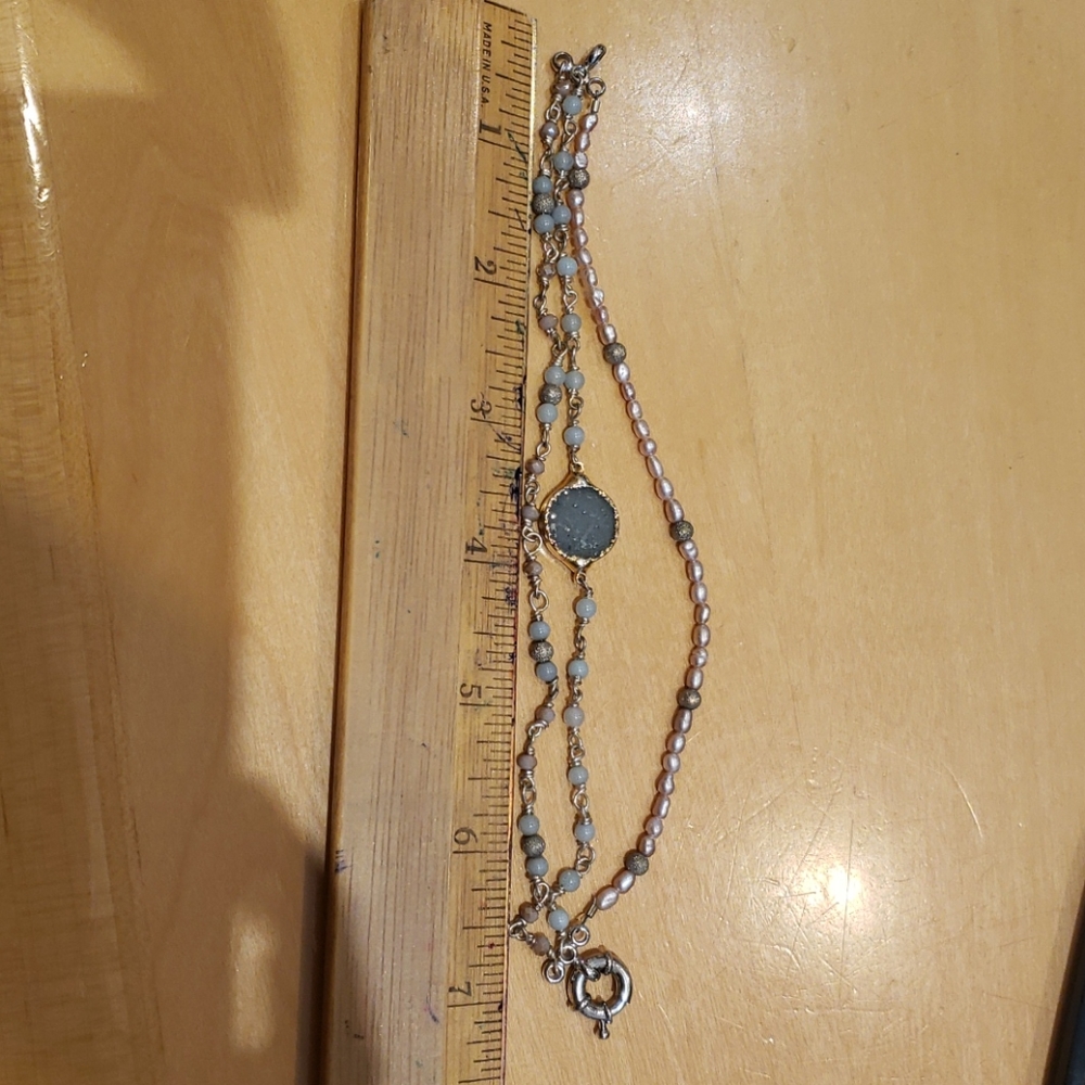 3 strand druzy, pearl and amazonite bracelet